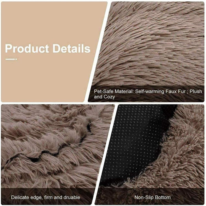 М'яке кругле ліжко для собак та котів. Ø 60/80 см, коричневе. Підходить для середніх собак