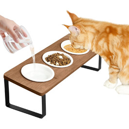 Набір мисок для котячого корму Sunhoo: 3 шт., кераміка, похила, ортопедична, для зменшення блювоти, коричнева