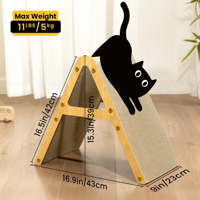 Котячий когтетоп з коробкою та 4 змінними шарами когтешорсткого матеріалу - великі когтетопи з міцного гофрокартону, двосторонні когтешорстки з наклейками DIY - місце для відпочинку котів у квартирі, захист меблів (великий, у формі трикутника)