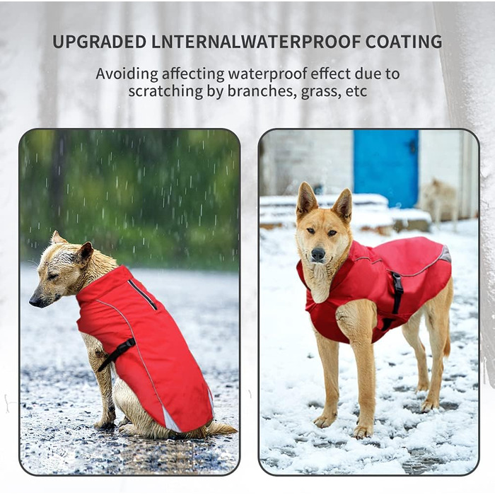 Водонепроникний зимовий теплий дощовик для собак, тепла куртка з флісовою підкладкою, регульована зимова куртка для великих собак (2XL, Червоний)