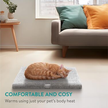 Navaris Тепла ковдра для котів та собак - 60x45x4 см. М'яка, знімний чохол, білий/сірий