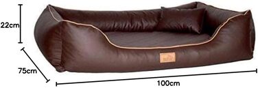Ортопедичне собаче ліжко Tierlando Louis з стьобаного штучного шкіровинилу в клітинку з матрацом з Memory Foam, 100x75 см, Колір: Коричневий