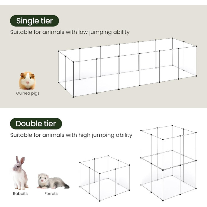 Кігульник для кроликів та інших дрібних тварин EUGAD, 16 прозорих панелей, 50x72 см, розширюваний, для кроликів, морських свинок, хом'яків, їжаків, 302x102x72 см (16 шт.)