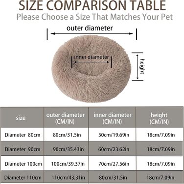 Преміум ортопедичне ліжко для домашніх тварин GDDO для великих та екстра-великих собак, кругле ліжко-дона́т для собак з м'якого плюшу з водонепроникним дном, миється (80 см), розмір 110 x 80 x 18 см, світло-коричневе