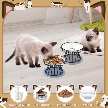 Набір мисок для котів з кераміки з металевим підставкою (2 шт.) - підняті миски для годування котів, неслизькі миски, сучасний дизайн