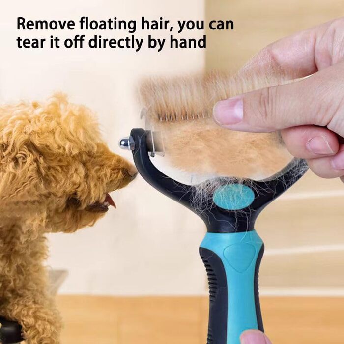 Інструмент для видалення підшерстя домашніх тварин: двосторонній гребінь та щітка для котів та собак. Видаляє звальне та заплутане підшерстя. (Синій та чорний, розмір Small)