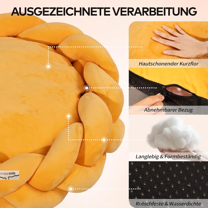 Катяме місце CheerPals 60 см, миється, плетене, м'яке ліжко-гніздечко для котів та маленьких собак, білий (жовтий)