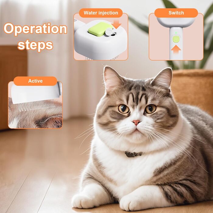 Парова щітка для котів 4 в 1, 4-в-1, для догляду за шерстю котів та собак, самоочисна, антистатична (зелена)