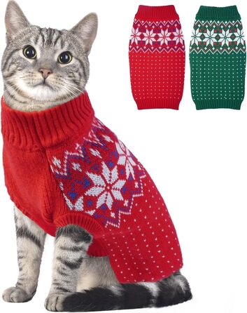 Пуловер для собак KATZINST, теплий флісовий пуловер для маленьких собак, святковий новорічний пуловер, для Французького бульдога, Дакселя, Чихуахуа, Йоркшира, зелений, червоний (M)