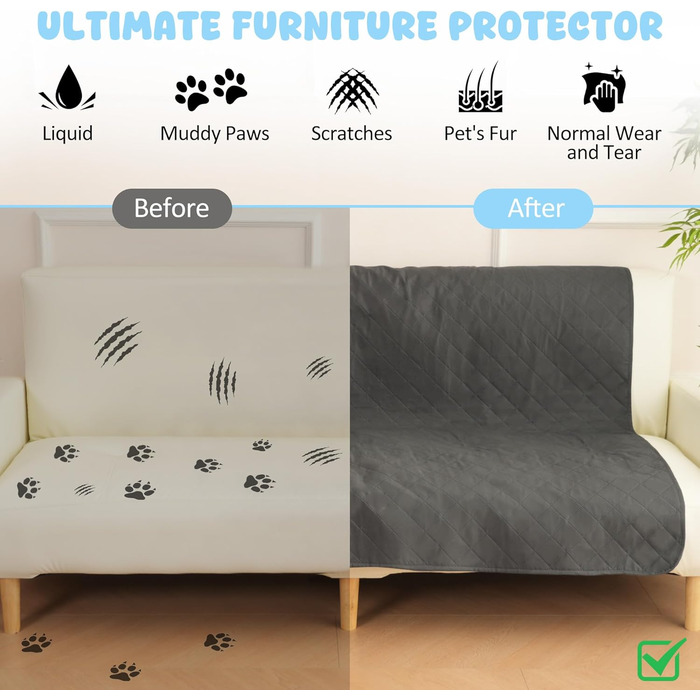 Водонепроникний килимок для собак на диван, ліжко та авто - котячий килимок, захист дивану/ліжка, двосторонній, стійкий до подряпин, можна прати, ідеально підходить для великих/маленьких собак, 203x152 см, сірий