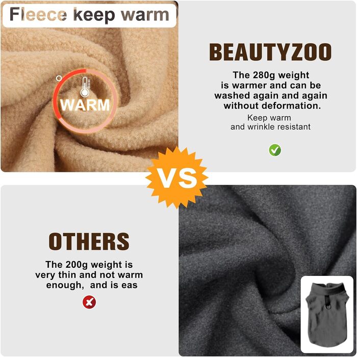 Тепла жилетка для собак BEAUTYZOO з капюшоном та кільцем для повідка – зимова куртка для маленьких та середніх собак, Бежевий, M (Обхват грудей: 43.1 см)