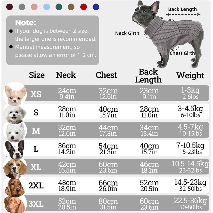 Теплий пуловер для собак середнього розміру з отвором для шлейки та петлями на ніжках, вязаний ролкраг. Підходить для Французького бульдога, Такси. Колір сірий, розмір L (Обхват грудей 54 см, довжина спини 40 см)