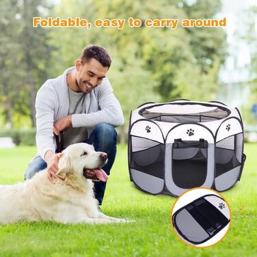 Вольєр для цуценят/маленьких тварин, 74x74x43 см. Підходить для собак, котів, кроликів та інших дрібних тварин. Для використання в приміщенні та на вулиці (Рожевий/Сірий-восьмикутний)