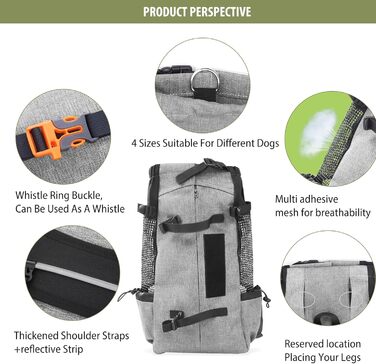 PETCUTE Рюкзак-переноска для собак та котів, сірий, до 10 кг