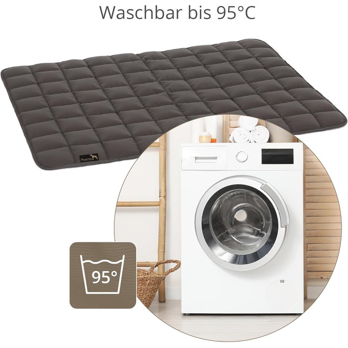 Лежак для собак Pointer 80x60 см, м'який та міцний, праний до 95°C, сірий, для підлоги або захисту дивану, підходить для вулиці