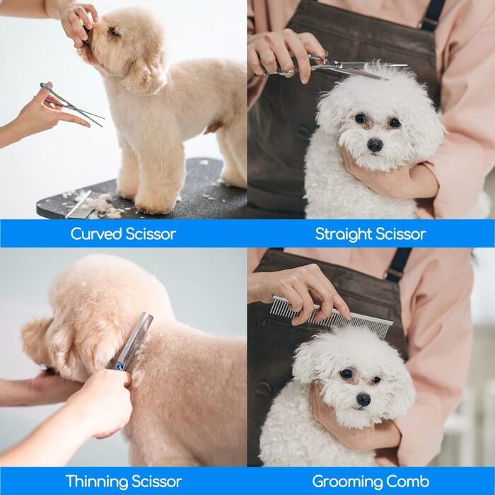 Набір професійних ножиць для собак Nobleza Hundeschere Set Profi: 4 в 1 (з круглим ножем, безпечною на кінчику, для собак, котів, тварин)