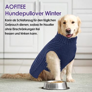 Теплий пуловер для собак AOFITEE для дрібних порід, текі, з коміром-горловиною, зимовий, блакитний (S)