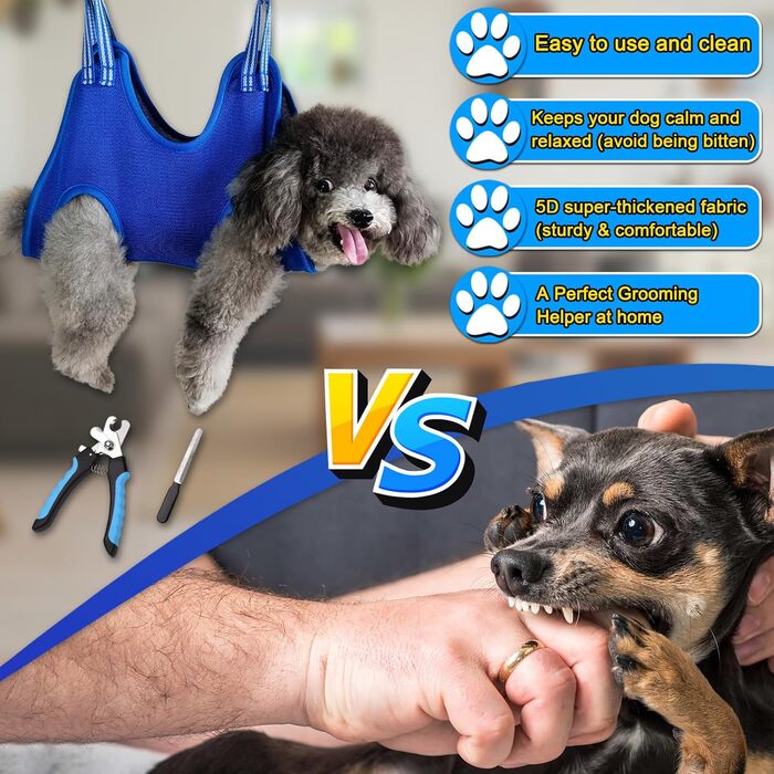 Шлейка-гамак для грумінгу собак OVTEXZOG, переноска для стрижки кігтів, гамакова сумка для собак під час грумінгу (середня, до 20 кг, блакитна)