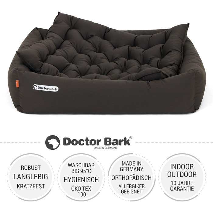 Ортопедичне собаче ліжко Doctor Bark - миється до 95°C, гігієнічне, без запаху, для середніх собак, з м'якою підстилкою (L - 90x80 см, коричневе)