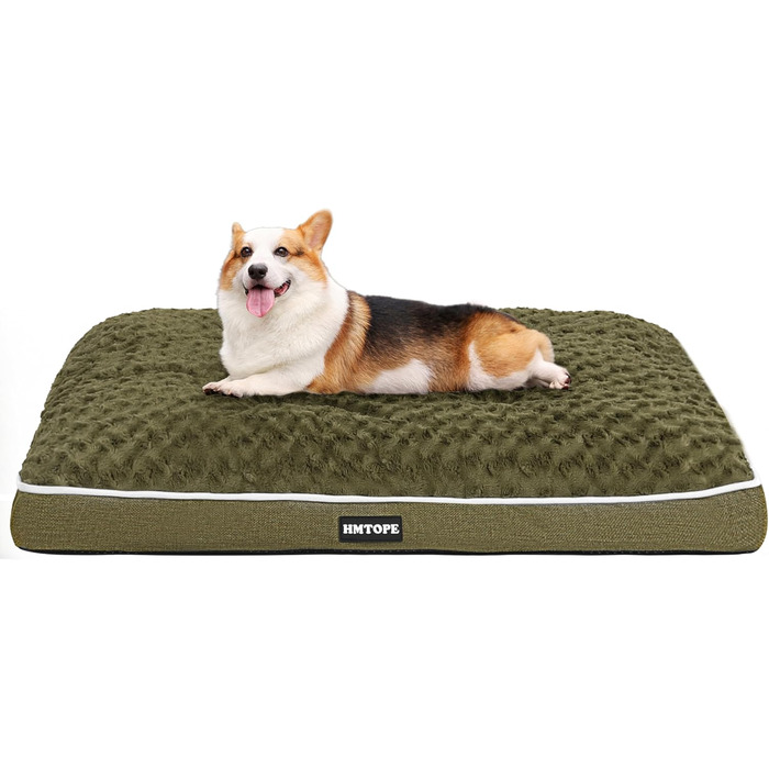 Ортопедичне ліжко для собак, матрац для собак з двоярусним дизайном, миється, знімний кошик для собак, 90 см для собак маленьких та середніх порід (89 x 59 x 10 см, оливковий)