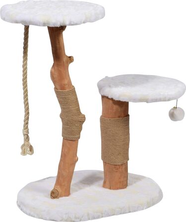 Дерев'яна кігтеточка для котів Dobar® 35290FSCe Design - з джутовою обробкою та іграшкою, Ø 50 x 72-82 см, Колір: Браун (Holly)