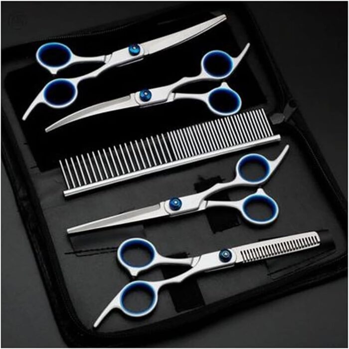 Набір ножиць для грумінгу собак та котів: прямі та зігнуті, з нержавіючої сталі