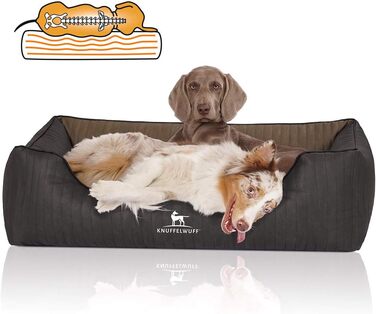 Ортопедичне собаче ліжко Knuffelwuff Outback XXL з лазерного стеганого штучного шкіряного покриття, 120 x 85 см - знімний чохол - легко мити - для великих, середніх та маленьких собак (Чорний/Бежевий, L 120 x W 85 x H 25 см)