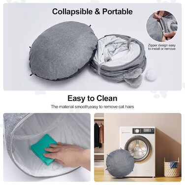 Туннель-ліжко для котів Odoland з м'яким лежком, інтерактивна іграшка з кулькою та шурхотливим тунелем для кошенят, кроликів, цуценят та інших дрібних тварин