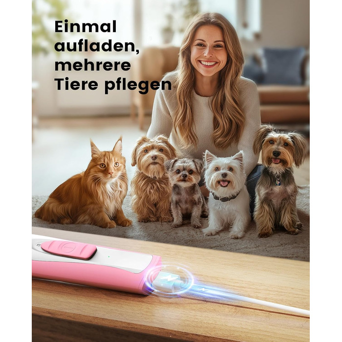 Триммер для собак Oneisall: безшумний, акумуляторний, з LED-підсвічуванням для догляду за лапами, очима, вухами та обличчям (зелений, рожевий)