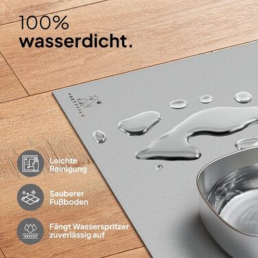 Підкладка під миску для кота Pretty PAW® 60x40 см - аксесуар для фонтану та миски Pretty Paw | неслизька та водонепроникна кормушка, захист підлоги для котів, миски для води та їжі (Сірий, Екстра Широка)