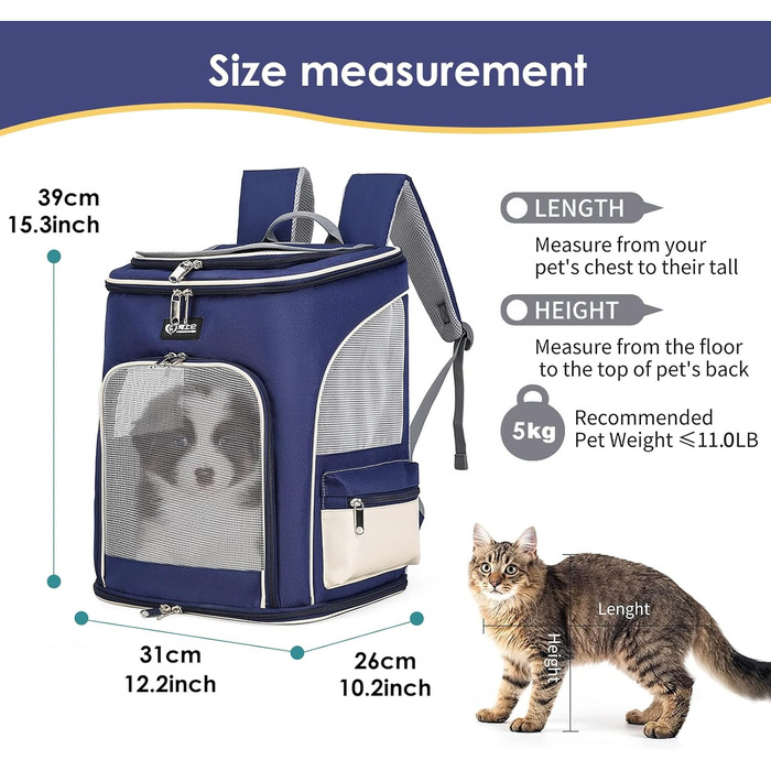 PETCUTE Рюкзак для собак і котів, дихаючий, з висувною підстилкою, прозоре вікно, складний, з запобіжним тросом, для подорожей, Малахіт-зелений + Білий (Блакитний + Білий)