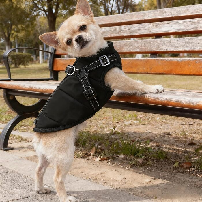 Зимовий одяг для собак з шлейкою, 3-в-1, водонепроникний, вітронепроникний, теплий та зручний. Підходить для собак та котів маленьких, середніх та великих порід (Чорний, 5XL)