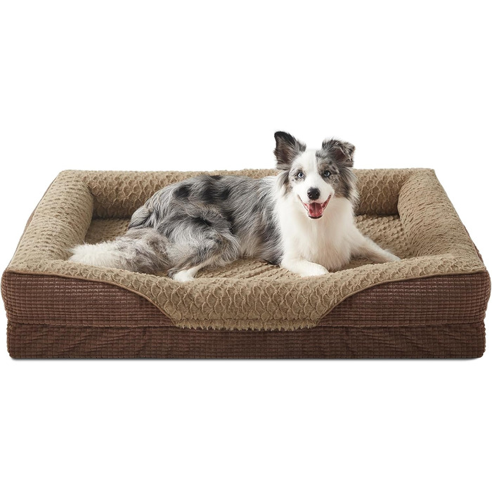 Ортопедичне ліжко для собак великих порід від INVENHO, велике (35'x 25'x 7'), коричневе, з пам'яті ефекту, водонепроникне, знімний, миючий чохол