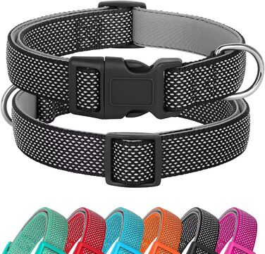 Відбиваючий нашийник для собак Didog з пряжкою, регульований, м'який неопрен, з підкладкою, нейлон, для маленьких, середніх та великих собак, чорний, L: обхват шиї 33-56 см, чорний