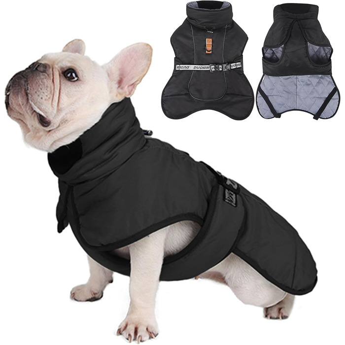 Тепла куртка для собак на зиму, чорна, з відбиваючими смужками, 3XL