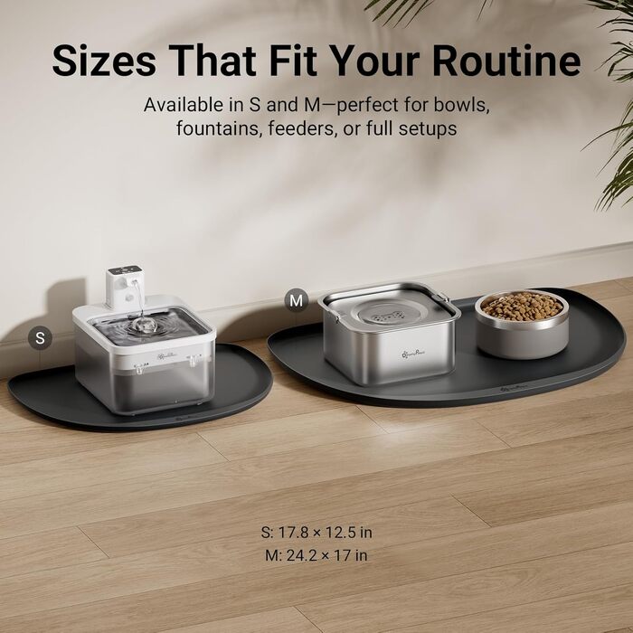 Килимок для годування собак та котів DownyPaws, неслизький, водовідштовхувальний, з високим бортиком, 61 x 43 см, чорний