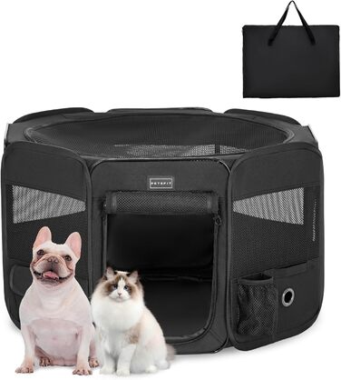 Складаний вольєр для цуценят і котів PETSFIT, водонепроникний, захист від перегризання, чорний, S, 75×68×42 см