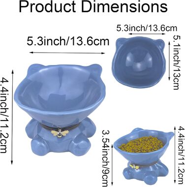 Підвищений годівниця для котів Busnos: керамічна миска для їжі та води, 14x13x11 см, синього кольору