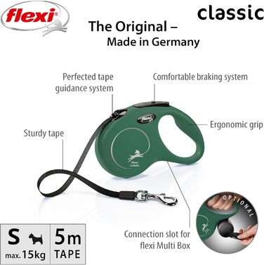 Рулетка для собак Flexi Classic S, 5 м, оливковий, до 15 кг