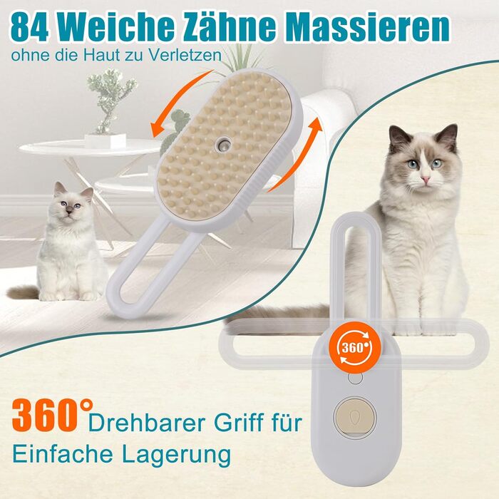 Парова щітка для котів та собак, 2 шт. з розпилювачем, для короткої та довгої шерсті, видалення шерсті, догляд (біла)