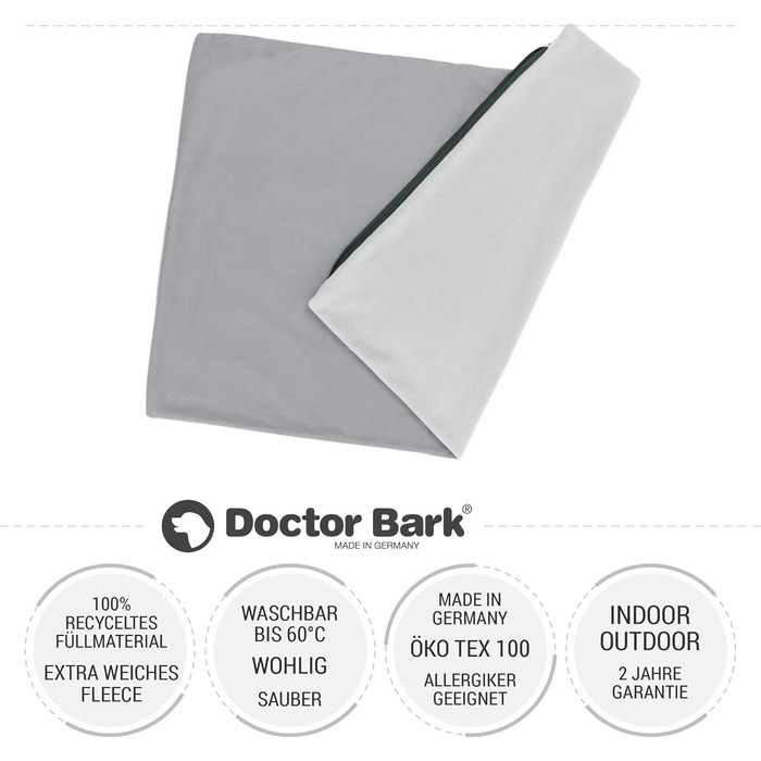 М'яке ліжко для собак великих порід Doctor Bark GreenLabel, зелений колір, знімний чохол L, світло-сірий