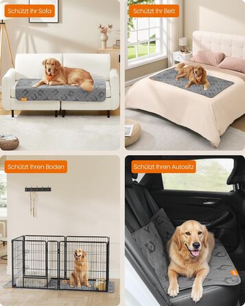 Водонепроникний плед для собак Feandrea, 135 x 76 см, захист для авто та дивану, машинного прання, антиковзаюча підкладка, стеганий дизайн, сірий (PPB024GD01 S)