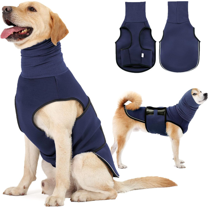 Заспокійливий жилет для собак та котів з навушниками, що приглушують звук, з світловідбиваючими смугами, зелений армійський (XL, блакитний океан)