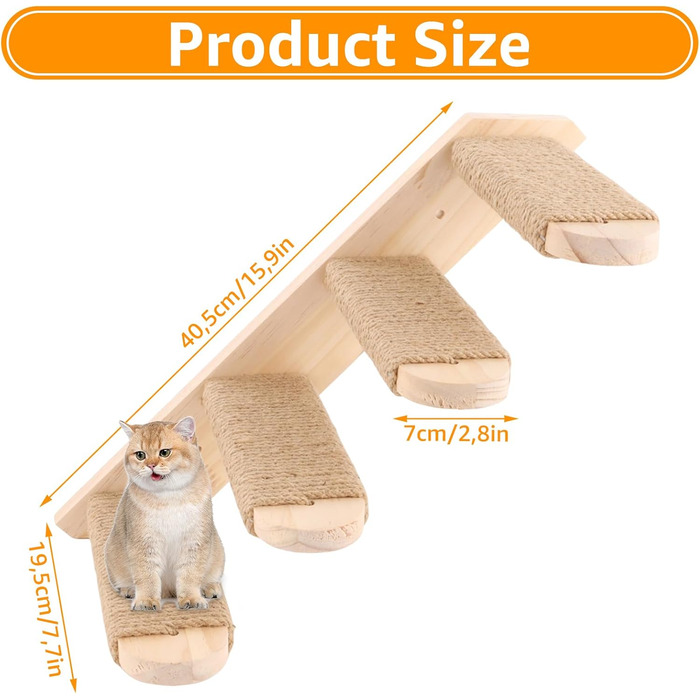 Кліматична стіна для котів DAJAVE з 8 сходинок, з джютового мотузка, для ігор та лазіння (до 20 кг)