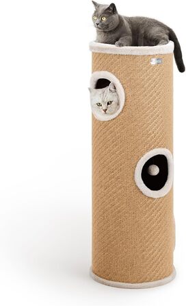 Котячий кігтетоп Lionto з сизалю з іграшковим м'ячиком та плюшевим обідком, 50 см, стабільний, для кошенят та дорослих котів, догляд за кігтями, розваги, багато місць для ховання, Ø 36 см, висота 50 см