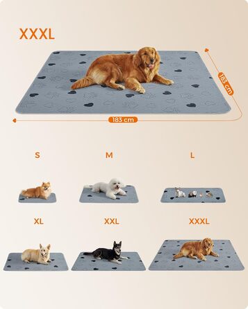Підстилка для собак Feandrea, 2 шт. в наборі, XXXL (183x183 см), водонепроникна, неслизька, супер вбираюча, сіра