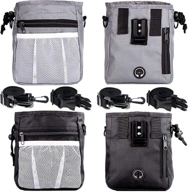 Сумка для ласощів STMK Leckerlibeutel для собак з поясом, 3 способи носіння, легка, іграшки, сухий корм, ласощі для собак, дресирування, для цуценят (сірий та чорний)