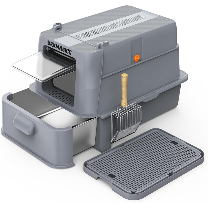 Торгівля для котів Wooaidagg з нержавіючої сталі з контролем запаху, модульна конструкція, легко чистити, розмір XL, підходить для всіх котів (темно-сірий)