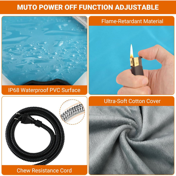 Електричний килимок для собак великих порід, 70x40 см, регульована температура, з антигризункою