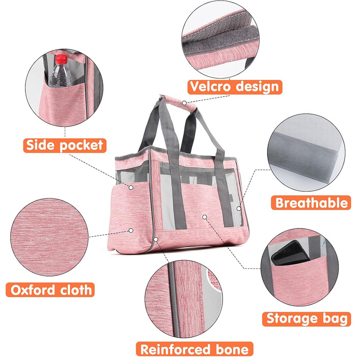 Транспортна сумка для собак PETCUTE, рожева, з регульованим ременем, дихаюча, для котів та собак (M)